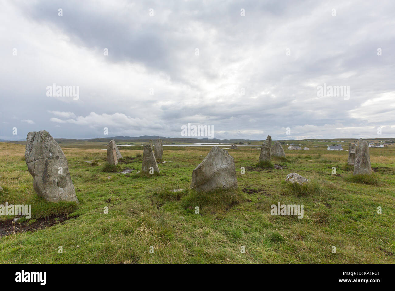 Callanish iii, cerchio di pietra , strutture megalitiche intorno al meglio nota (e più) calanais i, isola di Lewis, Ebridi Esterne, SCOZIA Foto Stock