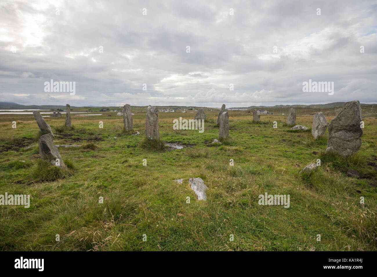 Callanish iii, cerchio di pietra , strutture megalitiche intorno al meglio nota (e più) calanais i, isola di Lewis, Ebridi Esterne, SCOZIA Foto Stock