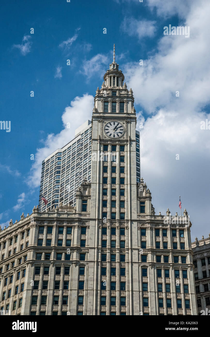 Chicago skyline della città e il wrigley building Foto Stock