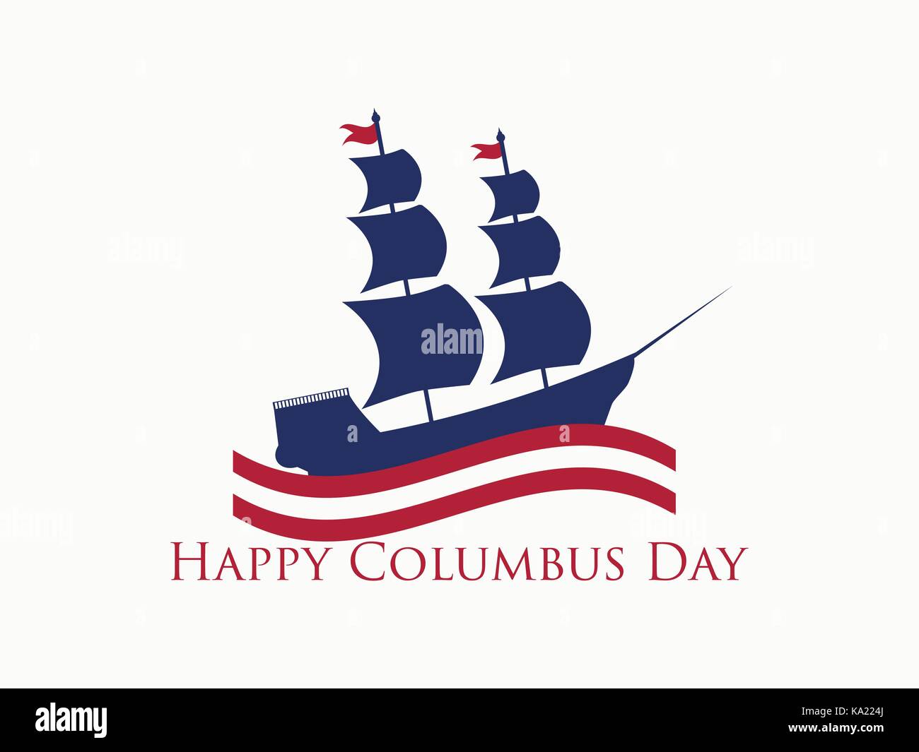 Felice il Columbus day, lo scopritore di America, onde e nave, holiday banner. nave a vela con piloni illustrazione vettoriale Illustrazione Vettoriale