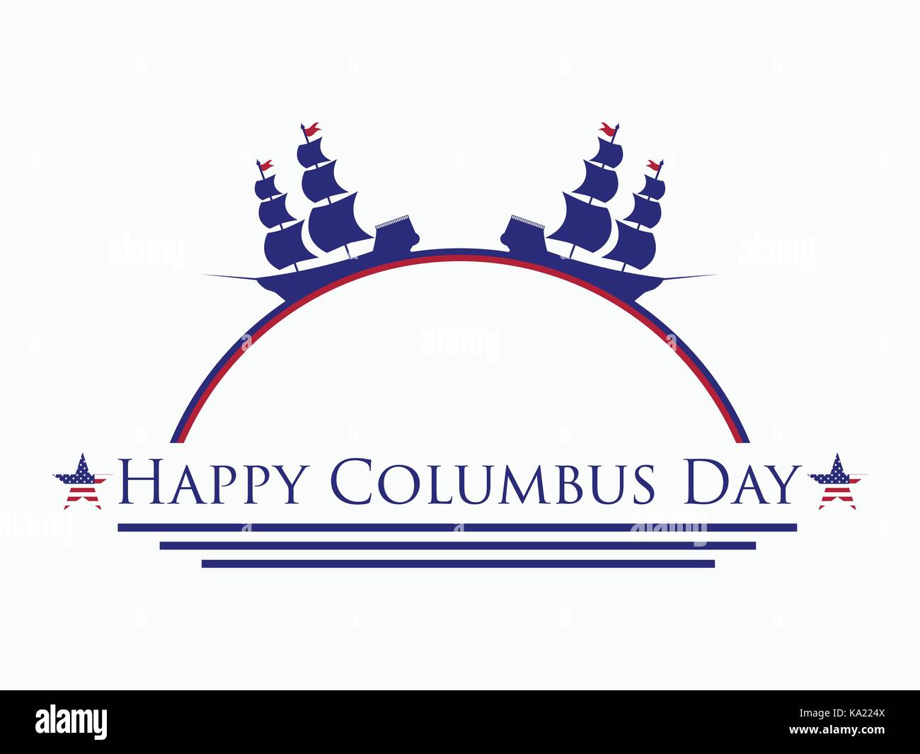 Felice il Columbus day, lo scopritore di America. vacanze banner. nave a vela con piloni illustrazione vettoriale Illustrazione Vettoriale