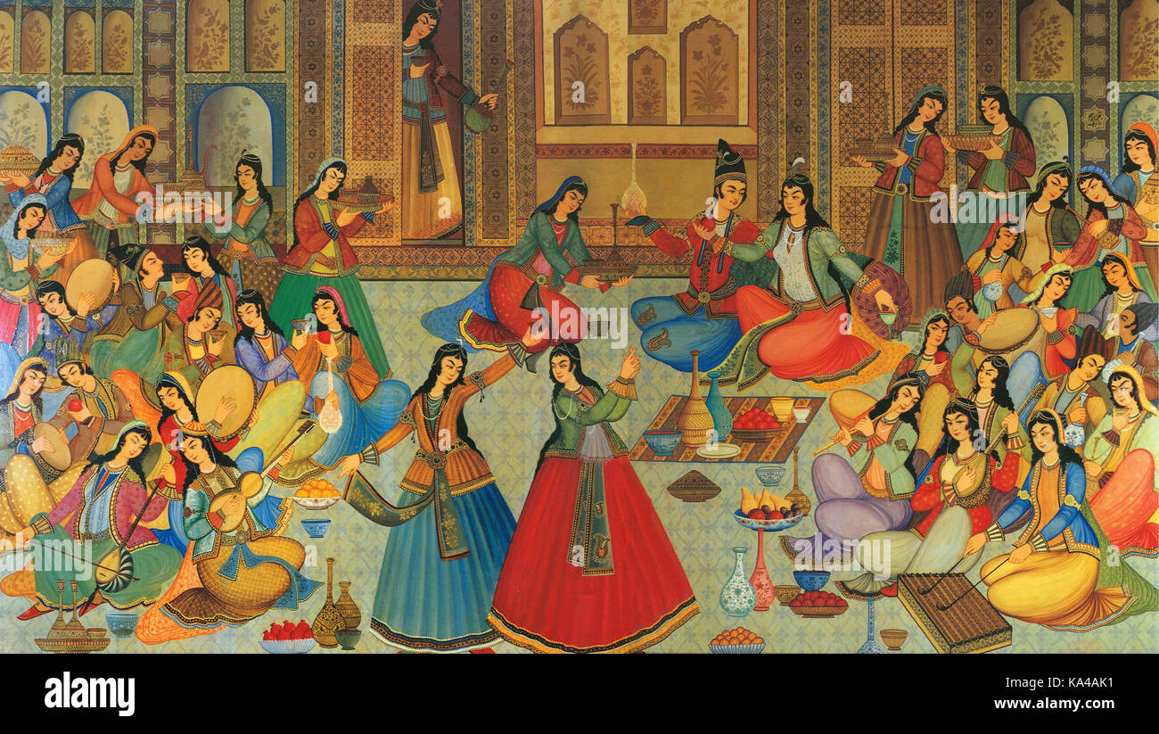 Un Diciassettesimo Secolo Safavid Dipinto Raffigurante Le Donne Suonare Strumenti Musicali A Un Banchetto In Hasht Behesht Foto Stock Alamy
