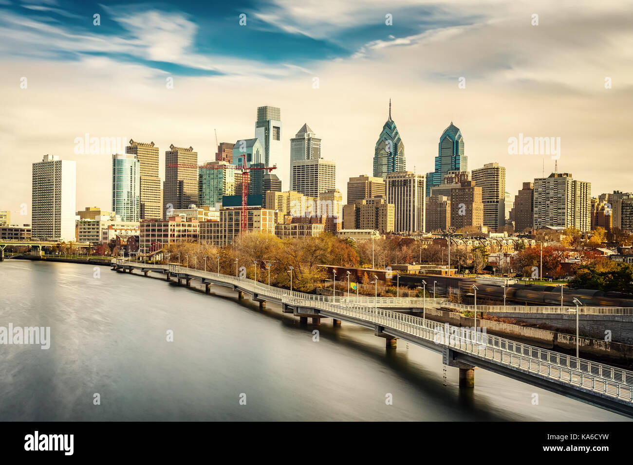 Lo skyline di Philadelphia e schuylkill river, Stati Uniti d'America. Foto Stock