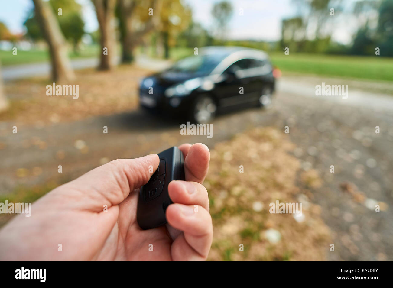 Tasto del telecomando per auto lock. Foto Stock