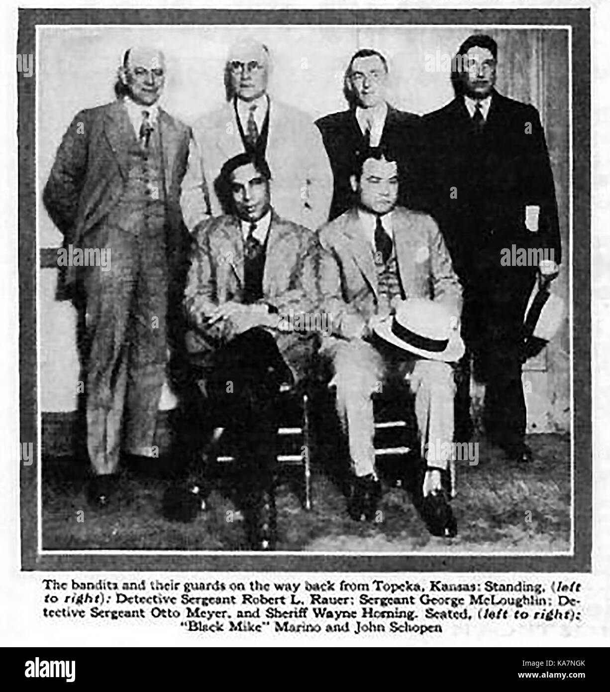 A settembre 1930 la rivista che mostra immagini di noi criminali 'Black Mike' Marioni e John Schopen con loro rapitori Foto Stock