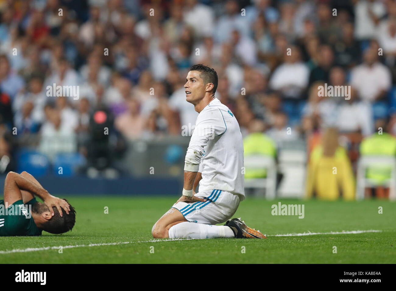 Cristiano ronaldo (reale), 20 settembre 2017 - CALCIO : ronaldo sconsolato durante spagnolo "la liga santander' match tra il real madrid cf 0-1 Real Betis al Santiago Bernabeu Stadium in madrid, Spagna. (Foto di mutsu kawamori/aflo) [3604] Foto Stock