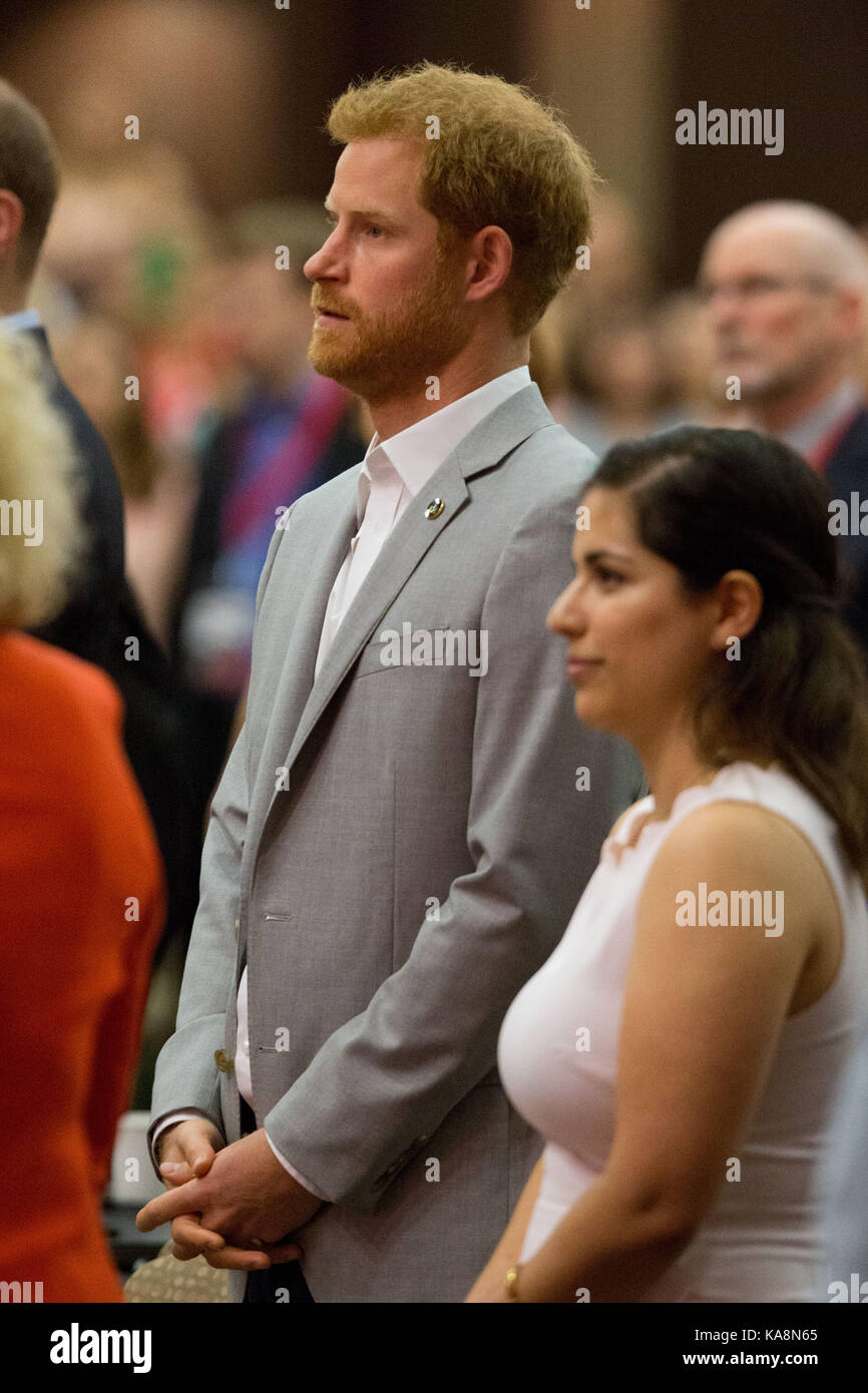 Il principe Harry che frequentano l'istituto canadese per militari e il veterano la ricerca sanitaria (cimvhr) conferenza presso il centro beanfield a Toronto in Canada. Foto Stock