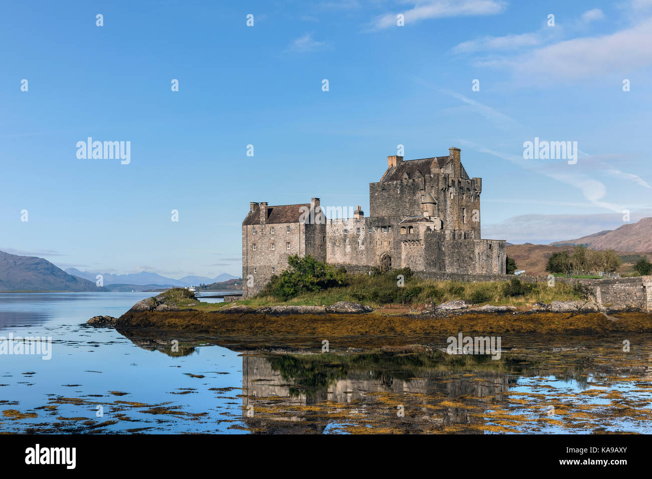 Eilean Donan Castle, Loch Duich, Western Highlands, Scozia, Regno Unito Foto Stock
