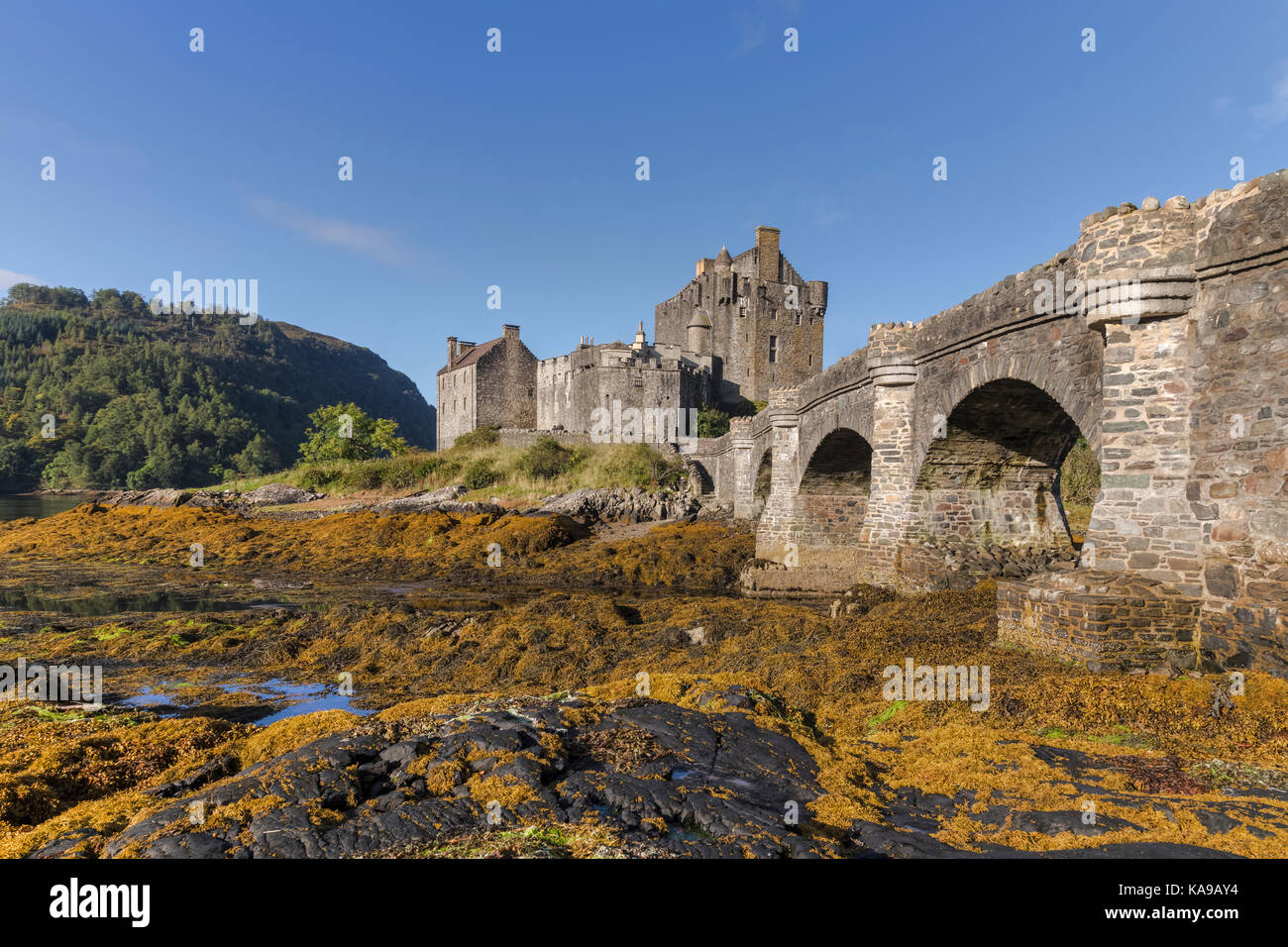 Eilean Donan Castle, Loch Duich, Western Highlands, Scozia, Regno Unito Foto Stock