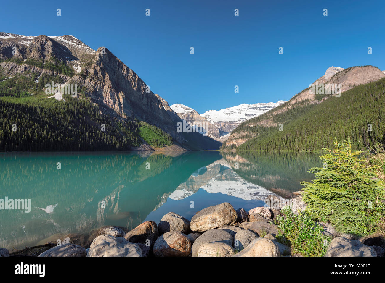 Bellissima vista del Lago Louise nel parco nazionale di Banff, Canada. Foto Stock