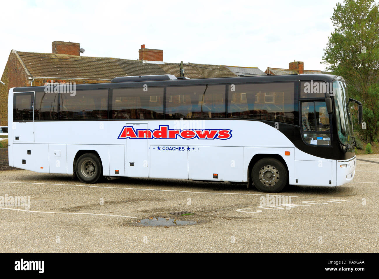 Andrews allenatori, pullman, gite di un giorno, viaggio, escursione, escursioni, vacanza, vacanze, viaggi Company, società, autobus, trasporto, England, Regno Unito Foto Stock