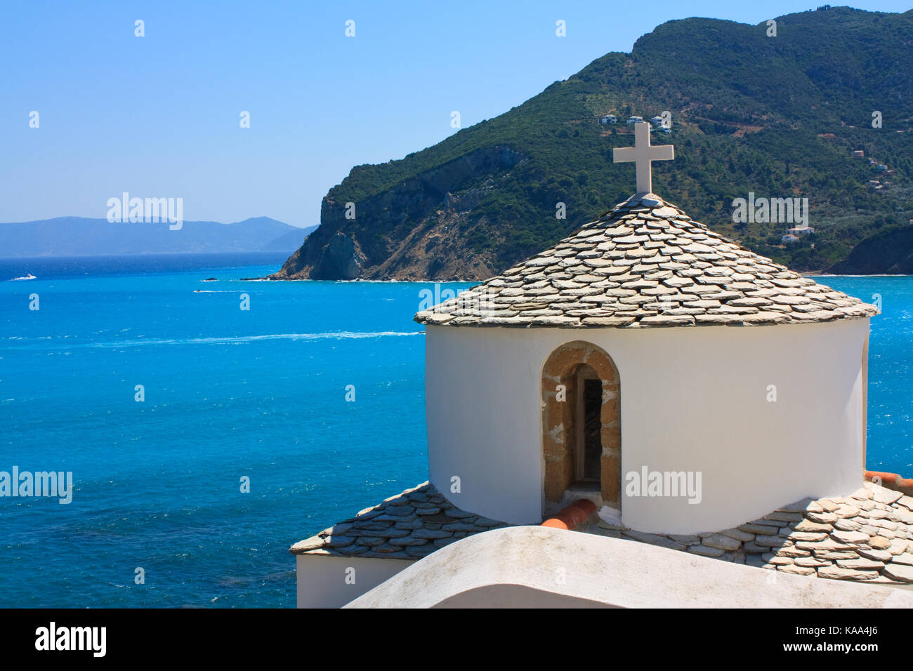 Chiesa ortodossa in Skopelos island in Grecia Foto Stock
