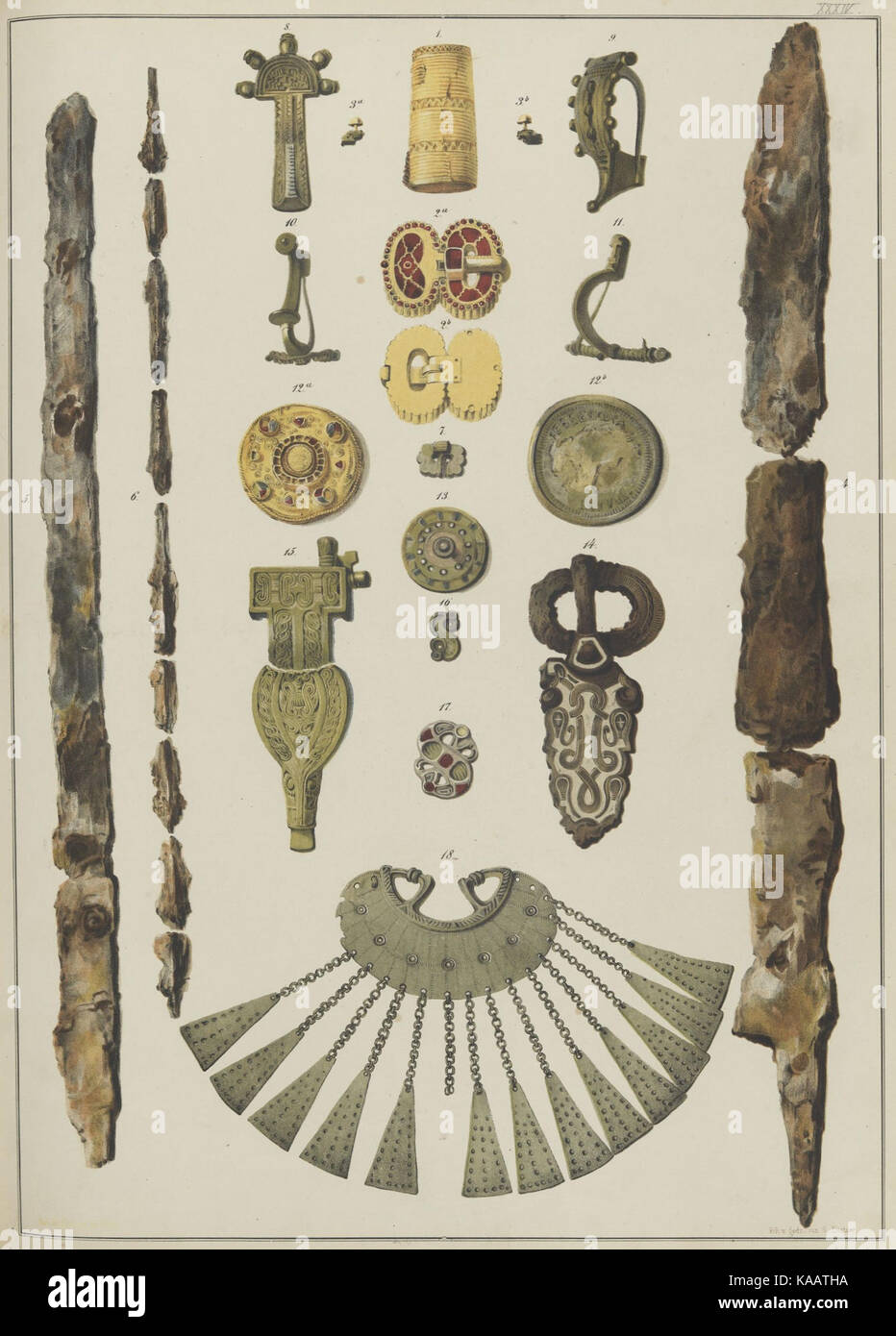 Placca scientifica o illustrativa etichettata Tafel XXXIV, che mostra un diagramma, un grafico o un'immagine correlata a una pubblicazione più ampia o a un'opera accademica. Foto Stock
