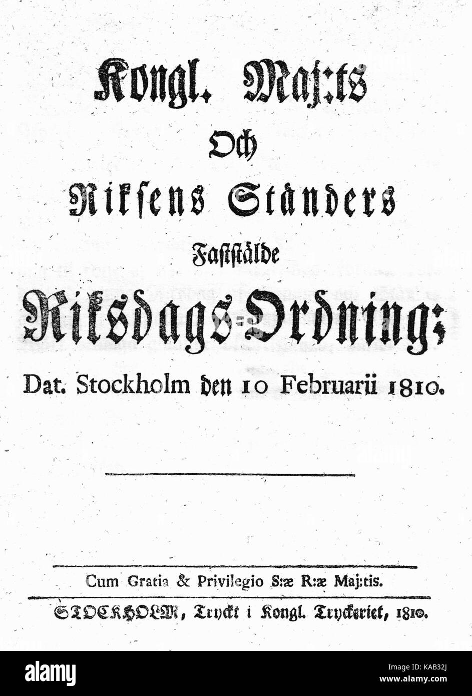 Riksdagsordningen 1810 Foto Stock