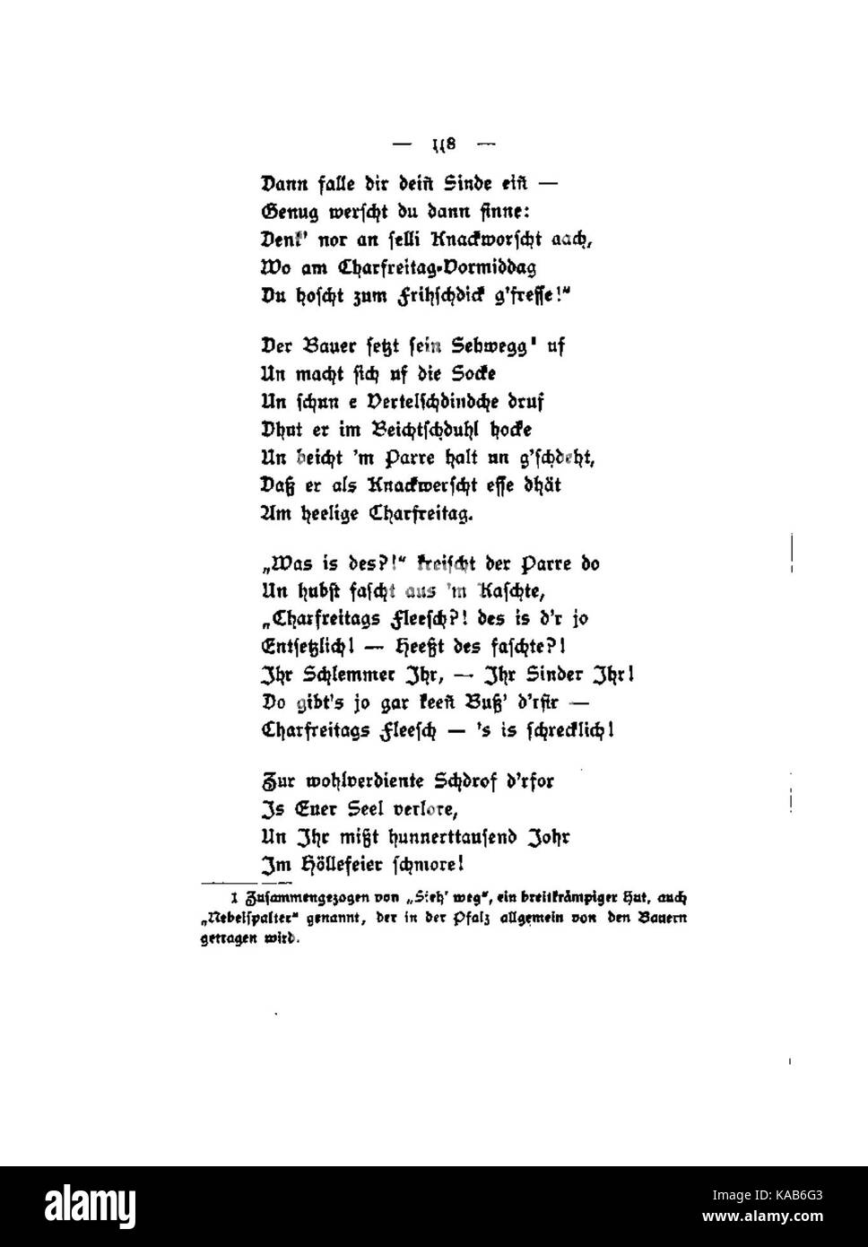 Un'immagine di "Schnoke un Schbuhze 118", che rappresenta potenzialmente un soggetto storico o folcloristico della cultura tedesca, mettendo in risalto l'arte o l'artigianato di quel periodo. Foto Stock