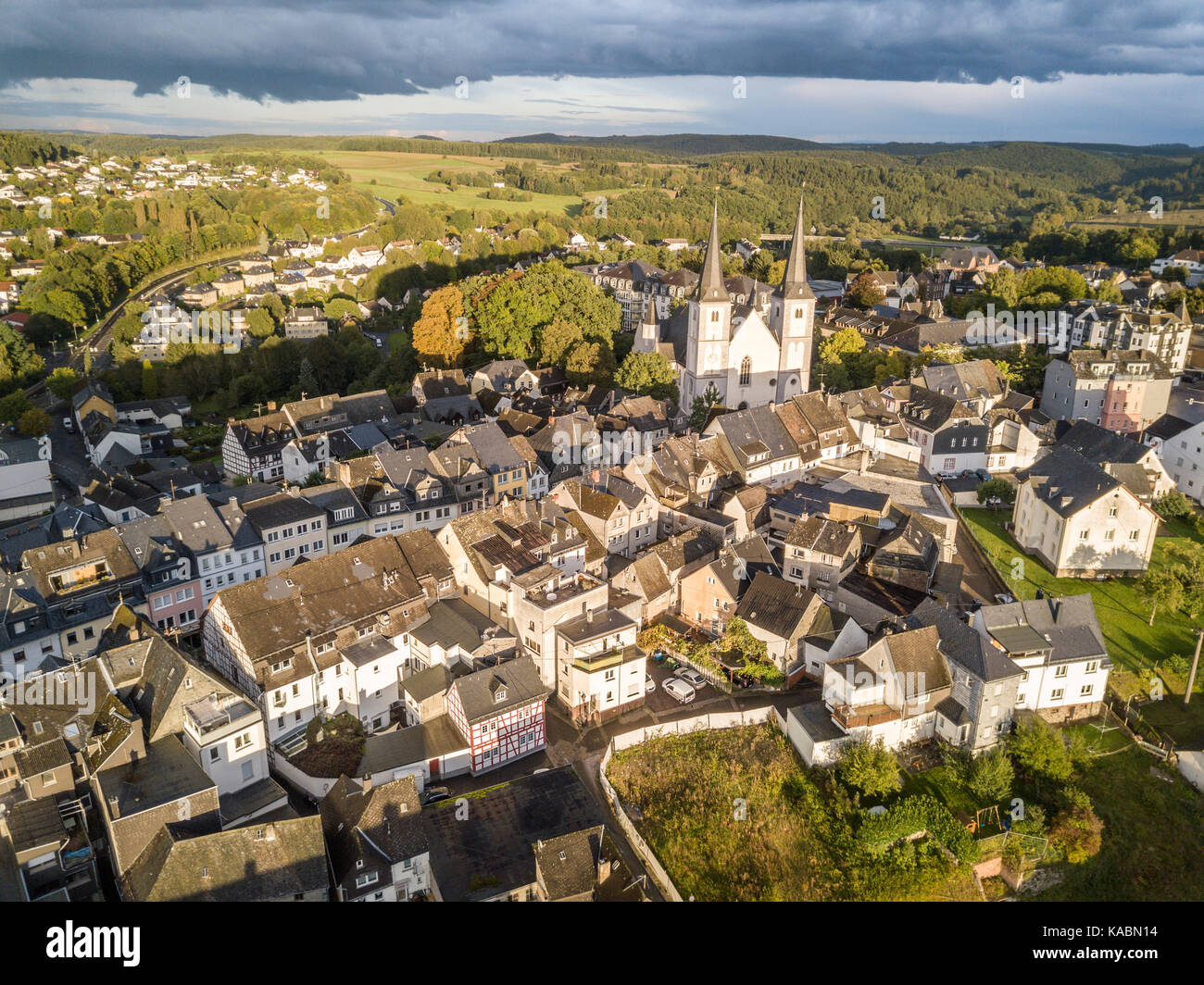 Vista aerea della città di montabaur. RENANIA-PALATINATO, Germania Foto Stock