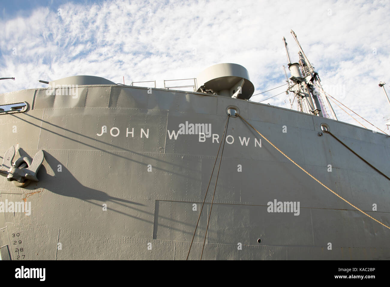 Baltimore, MD - 23 Settembre 2017 : scafo della USS John W Brown Libery nave ormeggiata al Porto di Balitmore Foto Stock