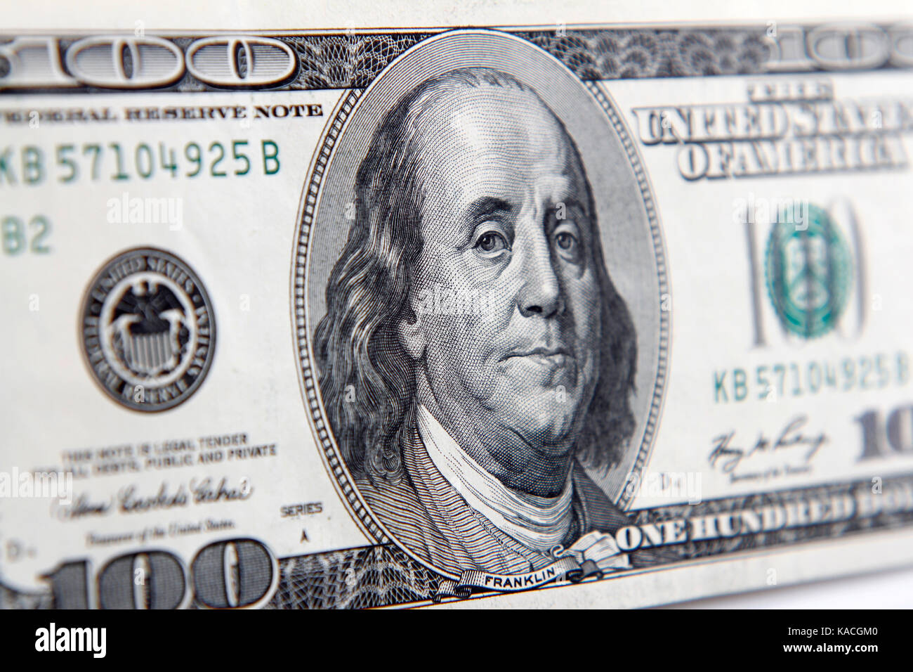 Benjamin Franklin su un centinaio di dollar banconota closeup Foto Stock