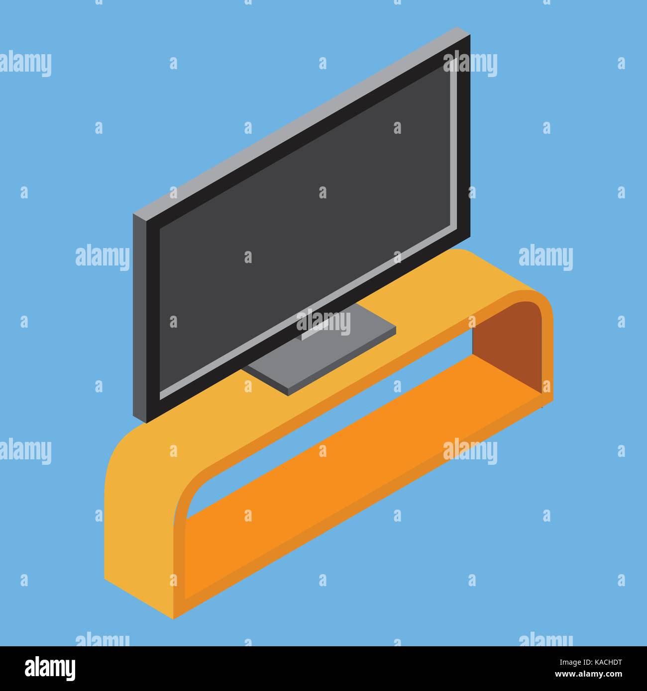 Illustrazione di nero tv a schermo piatto sul ripiano, televisore, casa elettrica attrezzature, 3D isometrica design piatto oggetto. illustrazione vettoriale. Illustrazione Vettoriale