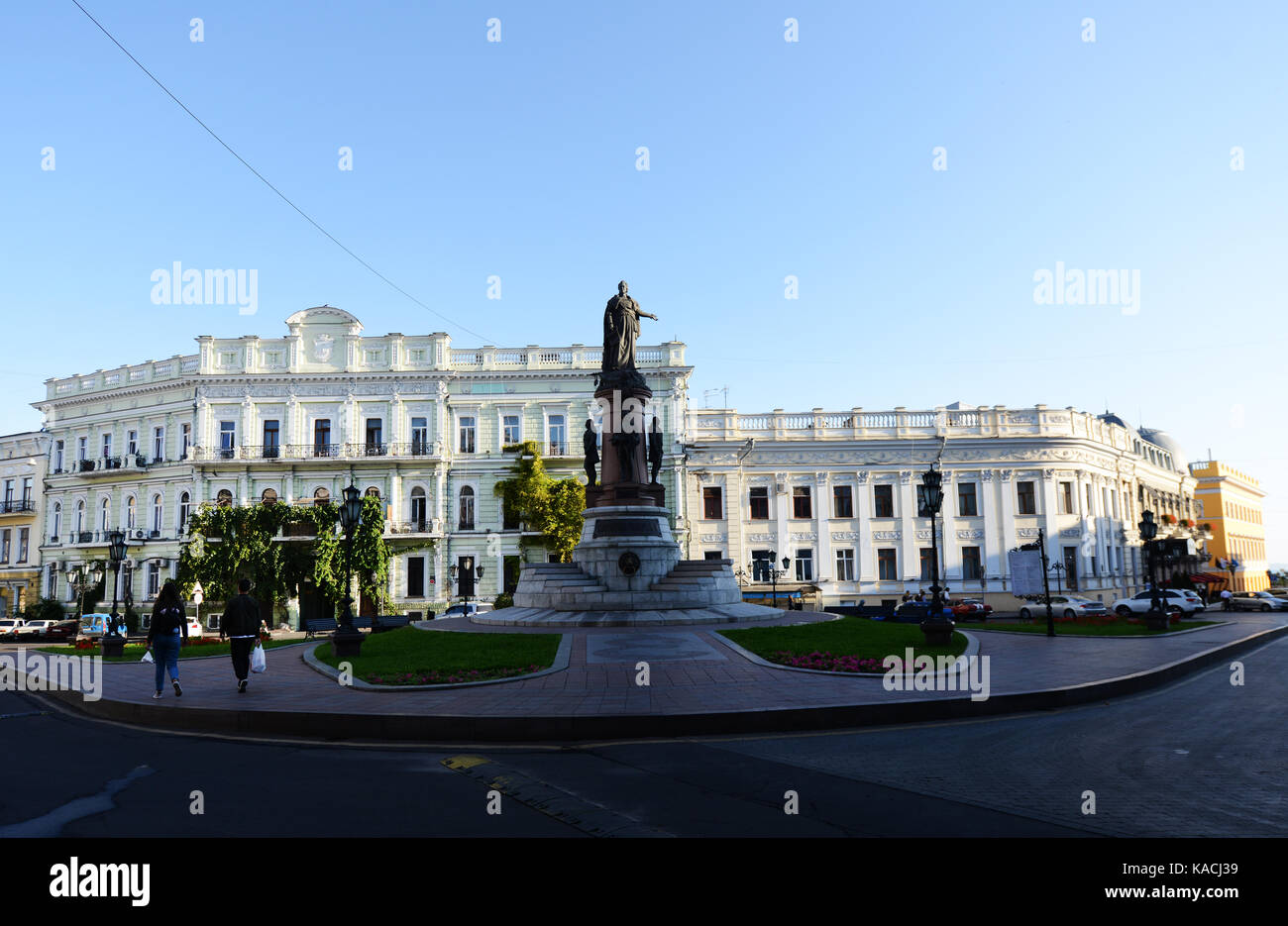 Monumento ai fondatori di Odessa a piazza Ekaterininskaya in Odessa. Foto Stock