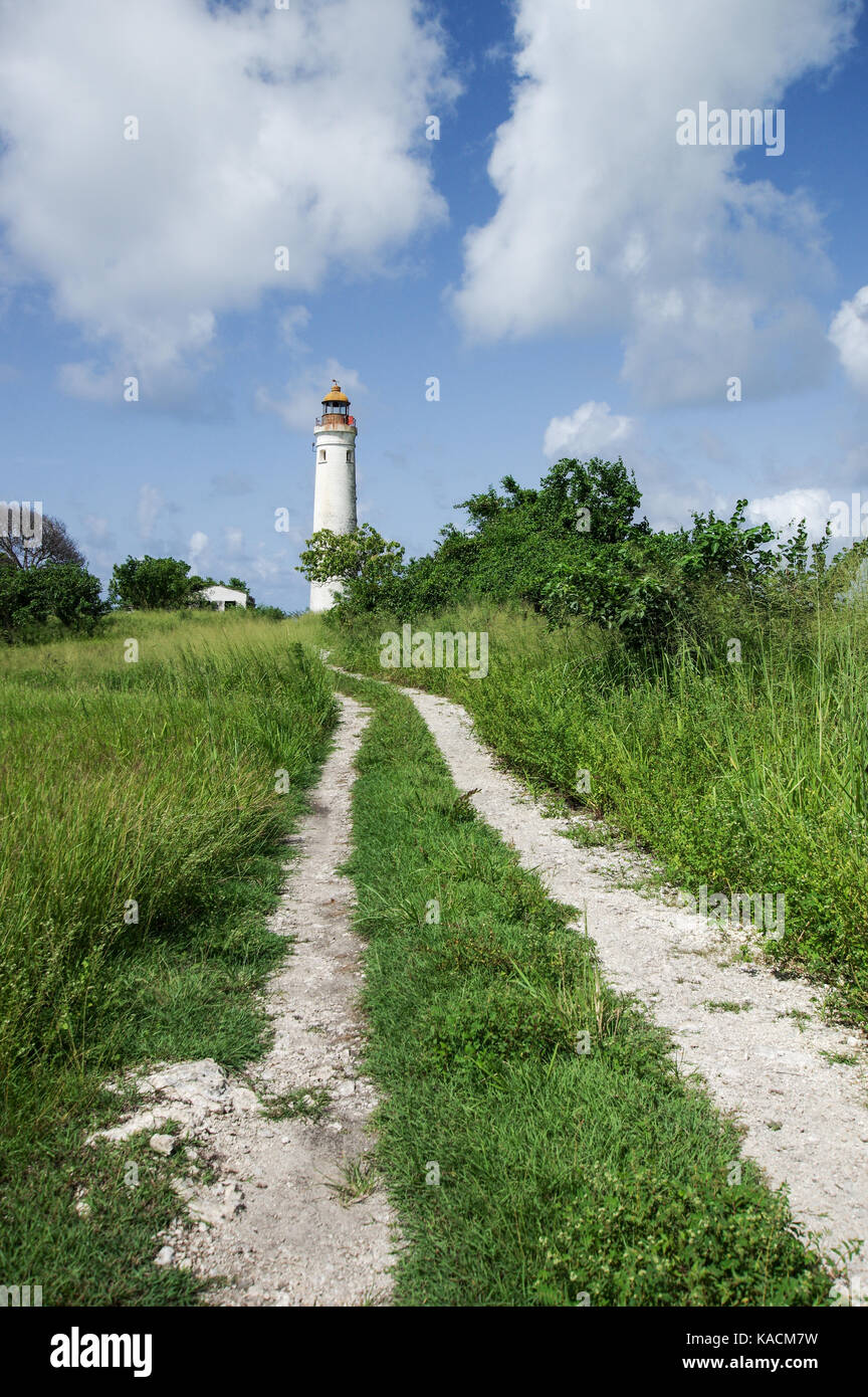 Harrison Point Lighthouse sulla costa ovest di Barbados Foto Stock