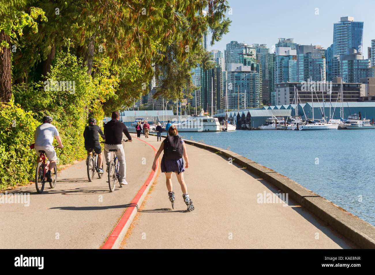 Vancouver, British Columbia, Canada - 14 settembre 2017: Stanley Park e la skyline di Vancouver in estate Foto Stock