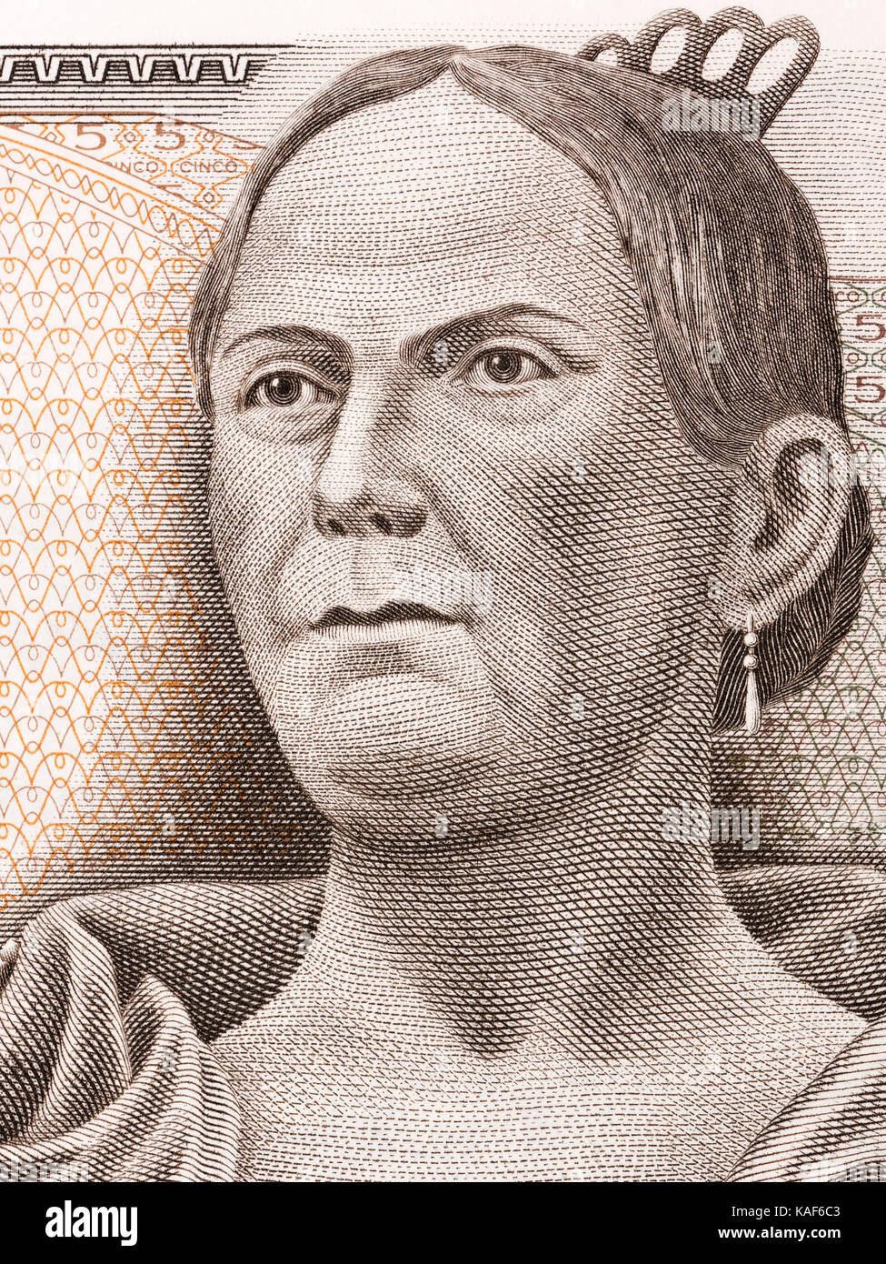 Josefa Ortiz de Domínguez - la Corregidora ritratto da pesos messicani Foto Stock