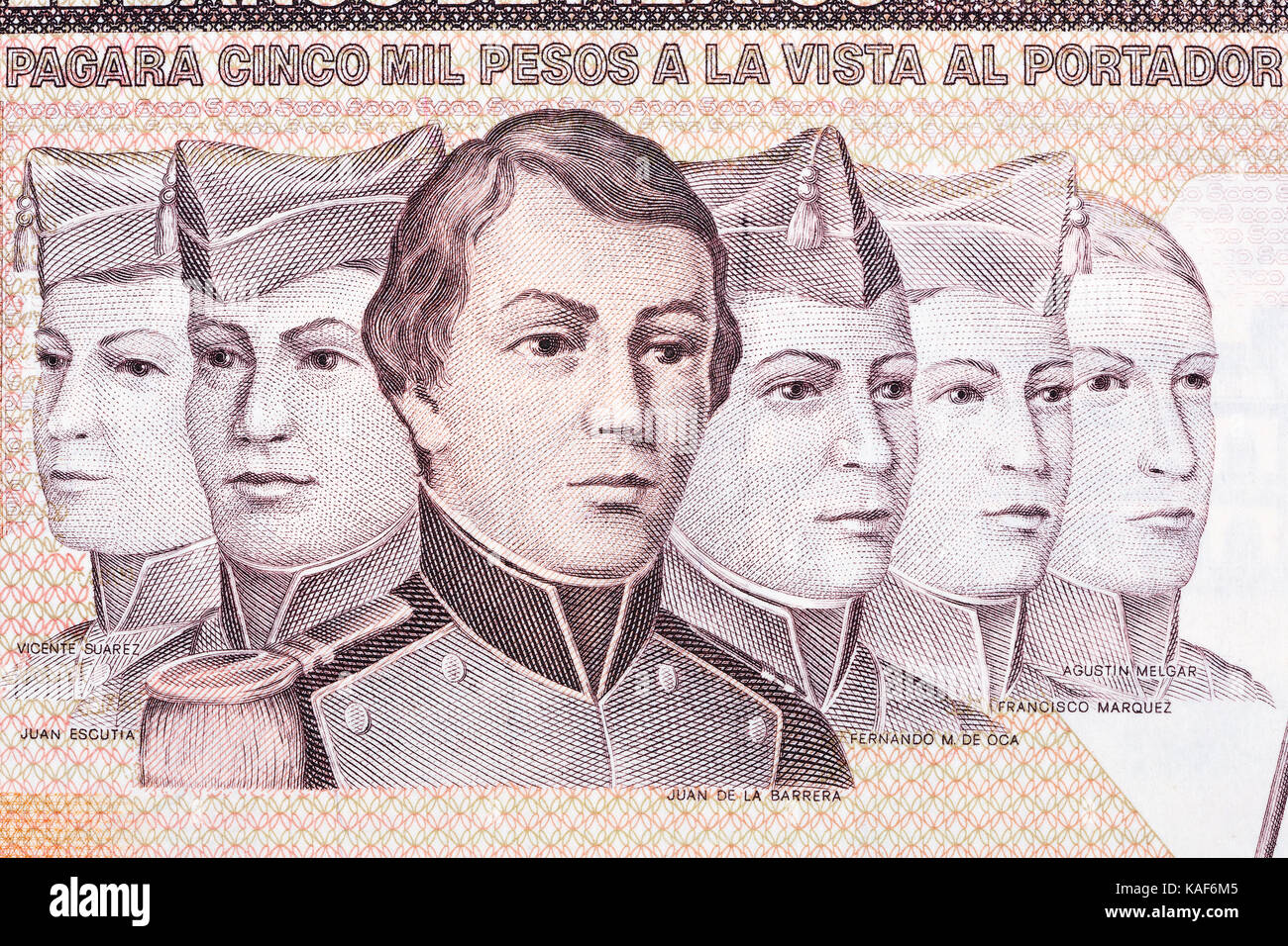 Ragazzo eroi ritratti da pesos messicani Foto Stock