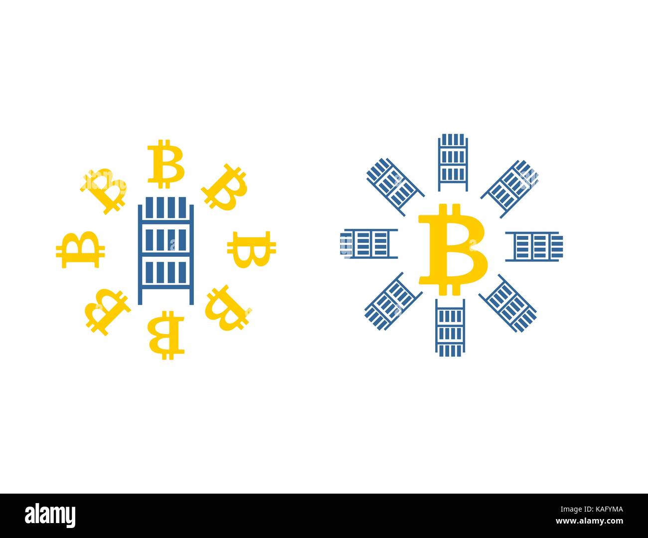 Mining bitcoin farm icona. estrazione del segno cryptocurrency. cremagliere di simbolo della GPU. illustrazione vettoriale Illustrazione Vettoriale