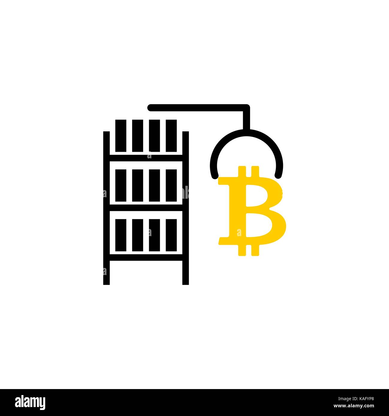 Mining bitcoin farm icona. estrazione del segno cryptocurrency. cremagliere di simbolo della GPU. illustrazione vettoriale Illustrazione Vettoriale