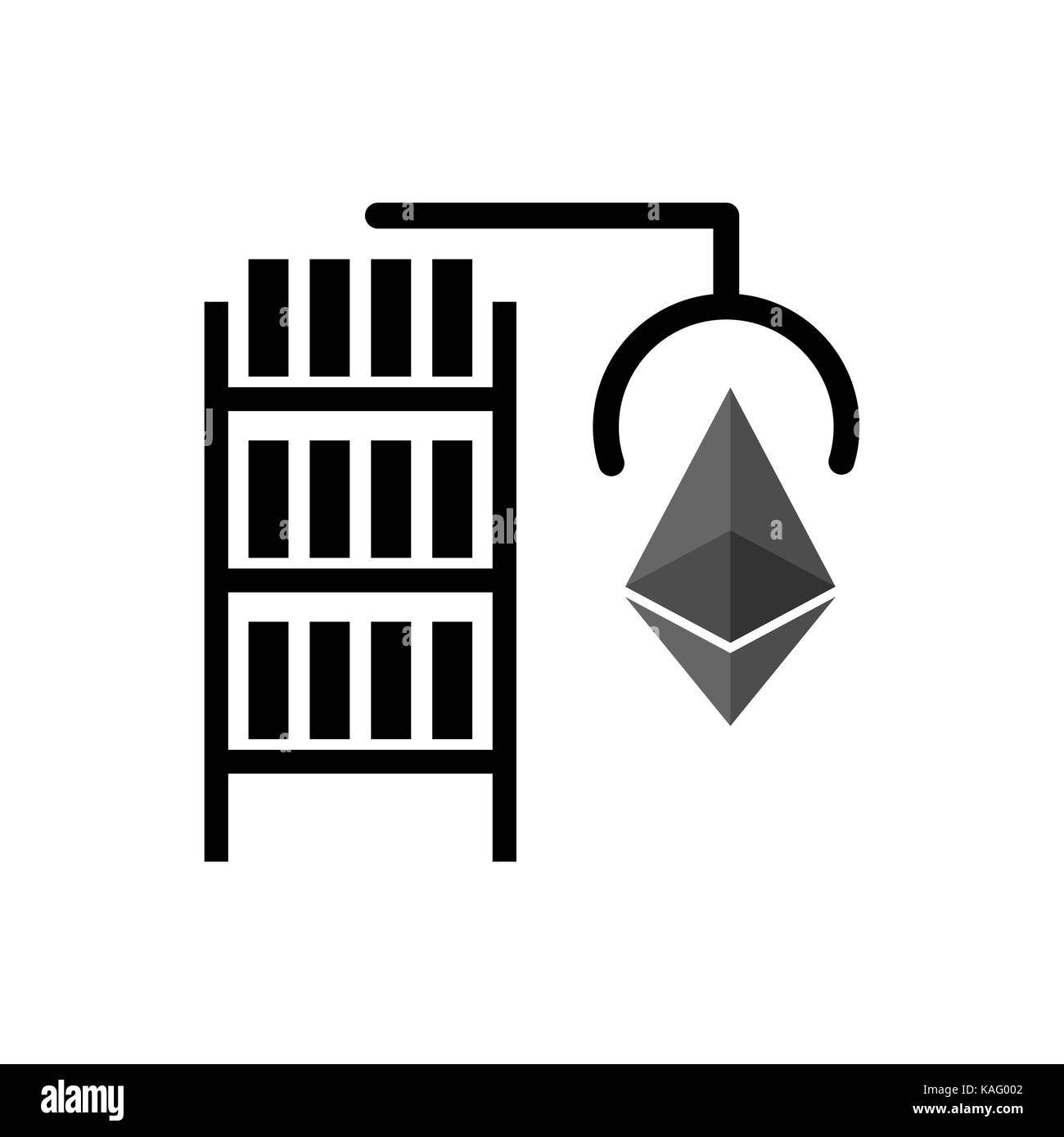 Mining etherium farm icona. estrazione del segno cryptocurrency. cremagliere di simbolo della GPU. illustrazione vettoriale Illustrazione Vettoriale