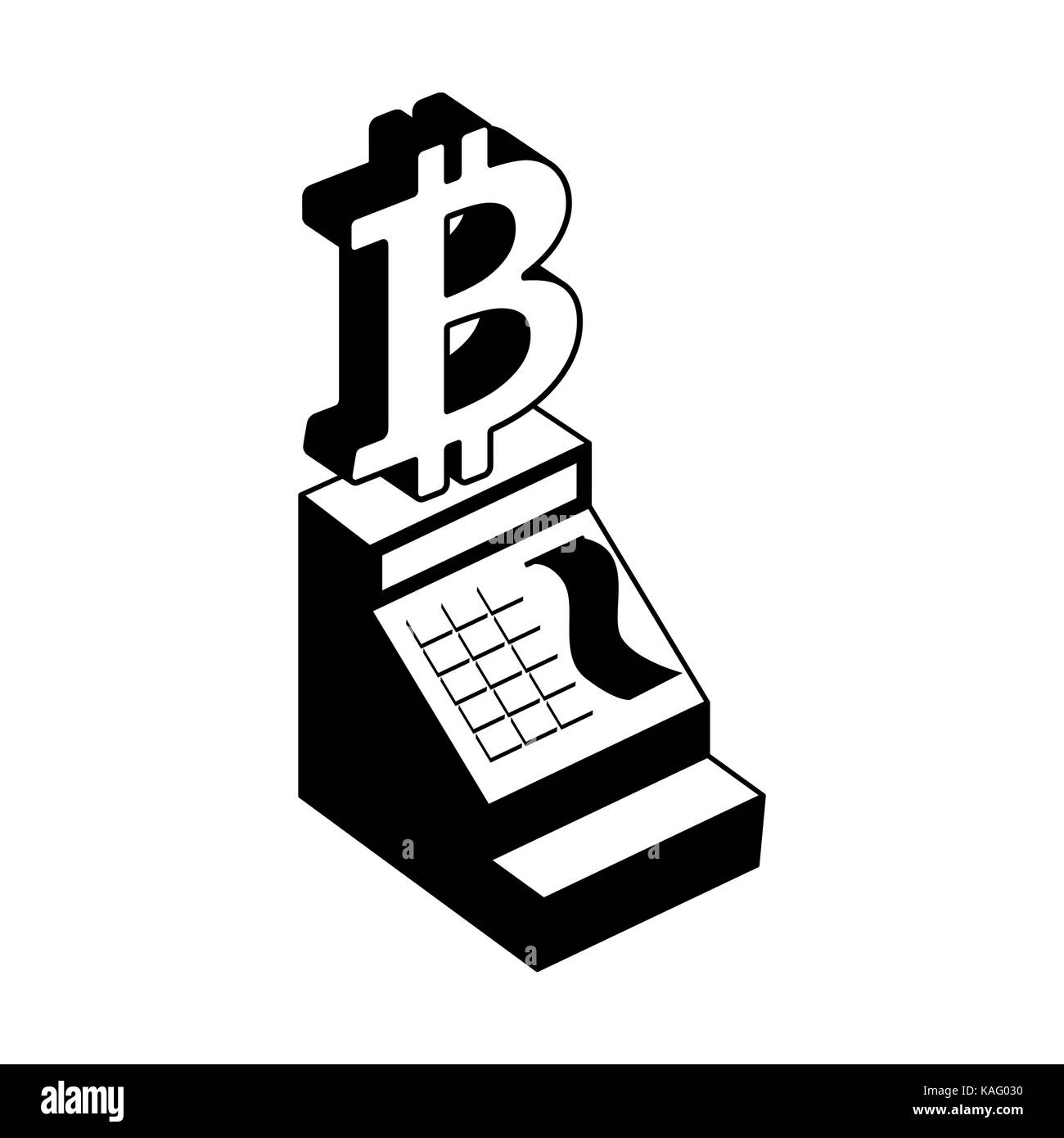 Registratore di cassa bitcoin. calcolo incryptocurrency. illustrazione  vettoriale Immagine e Vettoriale - Alamy
