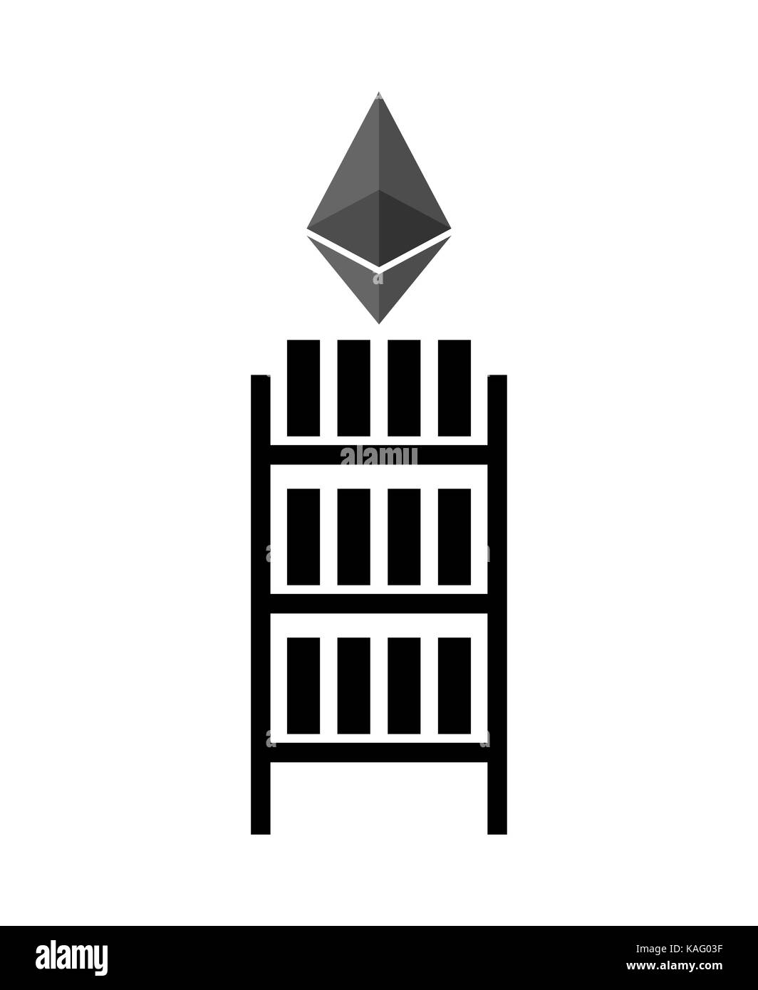 Mining etherium farm icona. estrazione del segno cryptocurrency. cremagliere di simbolo della GPU. illustrazione vettoriale Illustrazione Vettoriale