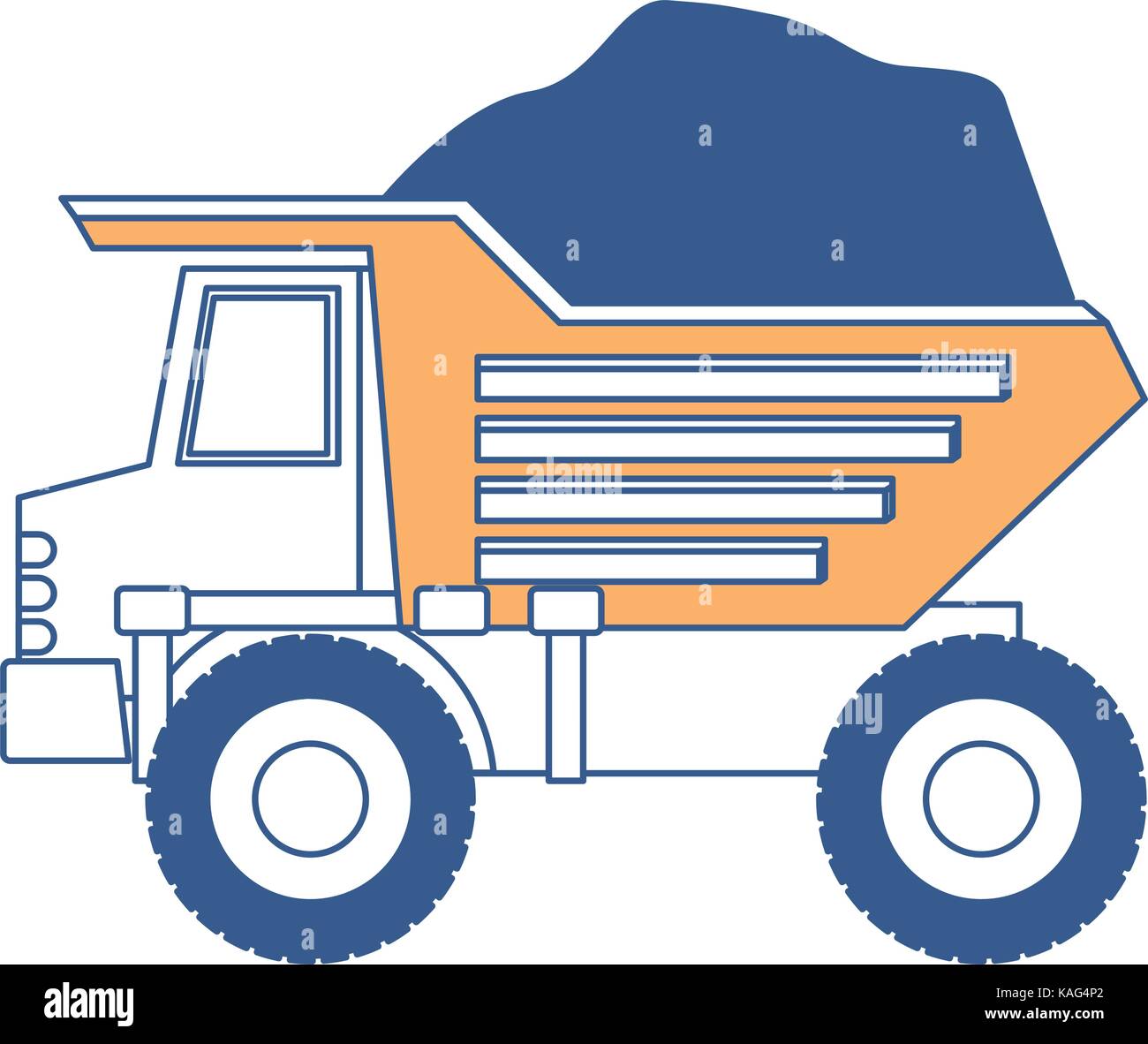 Autocarro con cassone ribaltabile con rocce di colore sezione silhouette Illustrazione Vettoriale