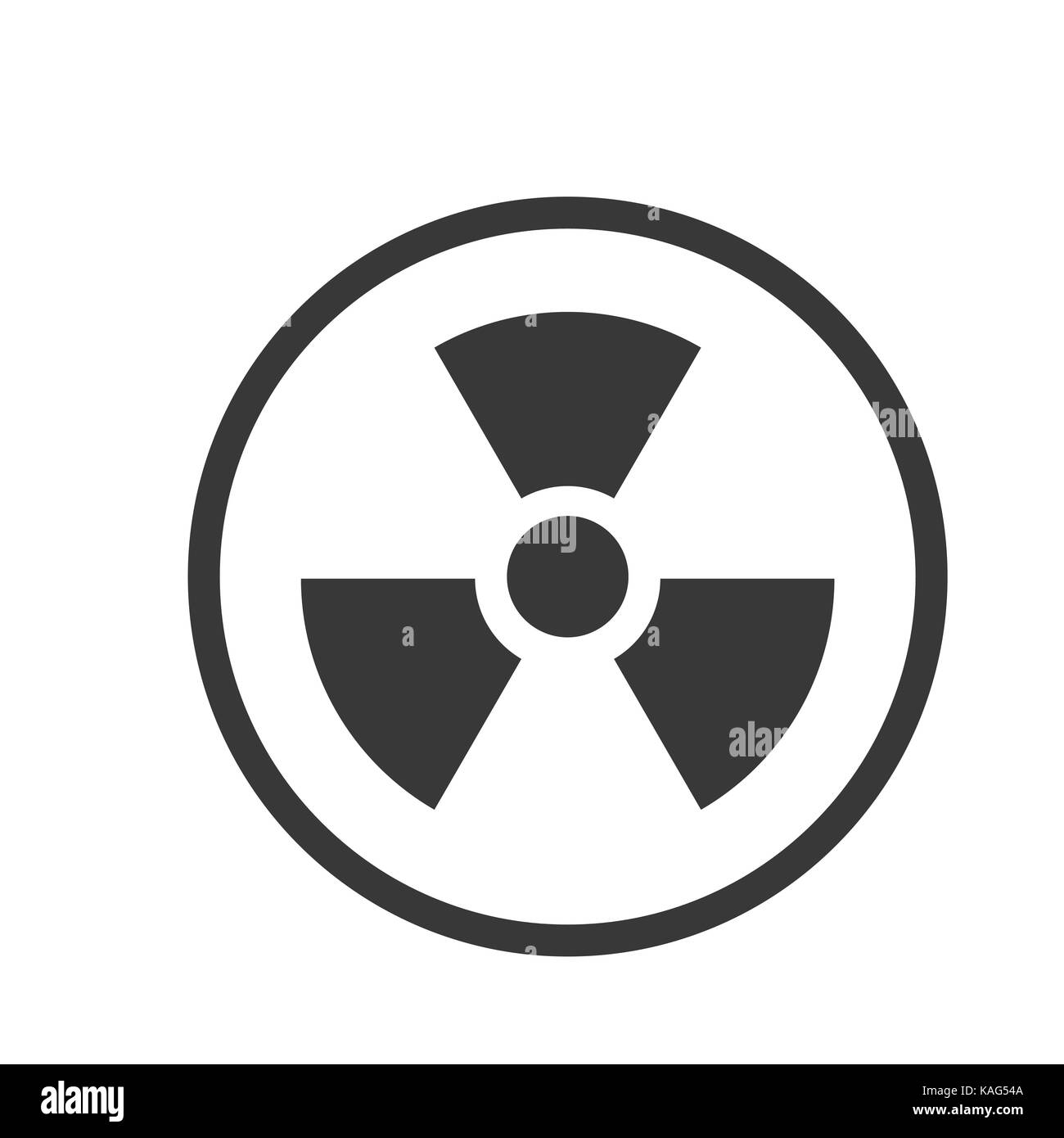 Icona del nucleare, simbolo iconico all'interno di un cerchio, su sfondo bianco. vettore design iconico. Illustrazione Vettoriale