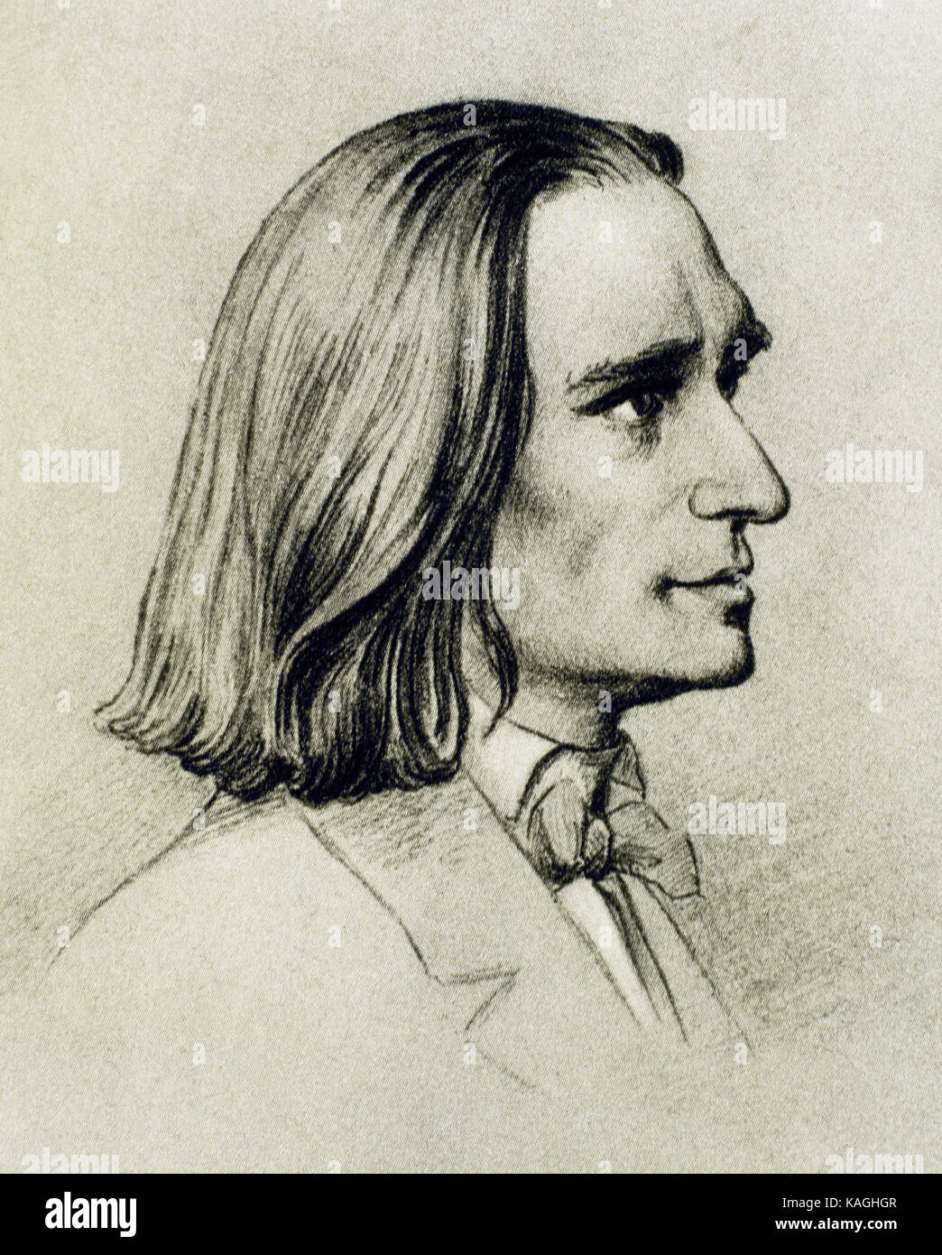 Franz Liszt (1811-1886). ungherese pianista e compositore. ritratto. disegno di Friedrich preller il Vecchio (1804-1878). liszt museum. weimar. in Germania. Foto Stock
