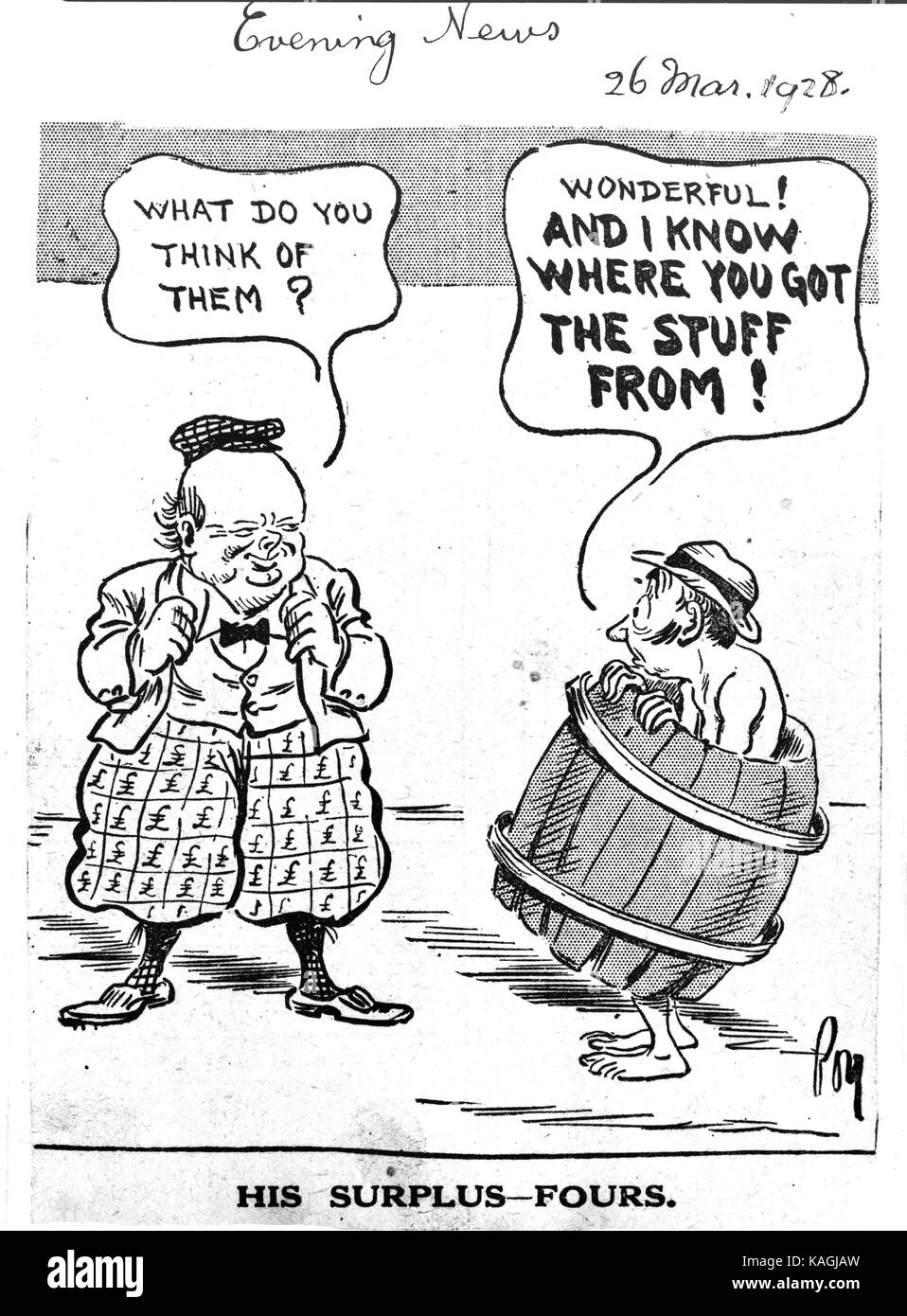 Cartone animato di Churchill. Notizie serali: Marzo 1928 Foto Stock
