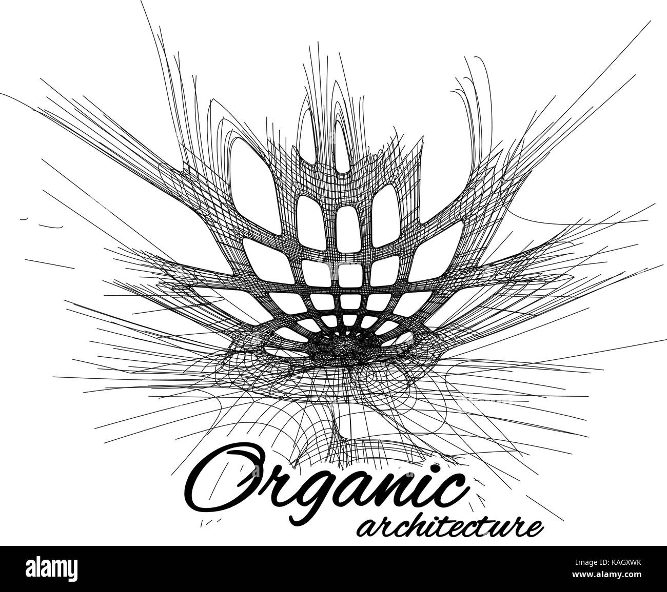 Architettura organica. Il concetto di unità con la natura comprese le linee morbide e le transizioni. Illustrazione Vettoriale