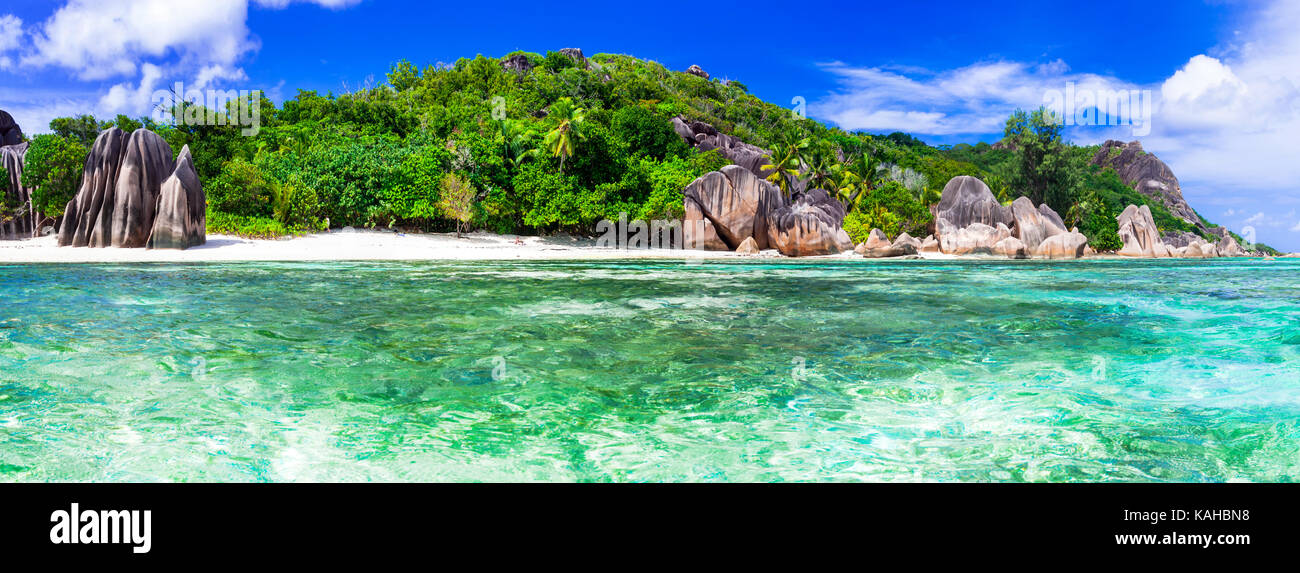 Natura incredibile in la digue,impressionante anse d' argent,Seychelles. Foto Stock