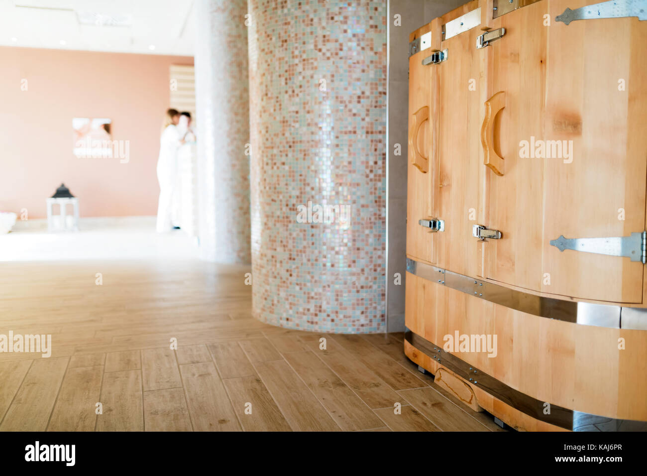 Canna di cedro sauna nuova forma di trattamento Foto Stock