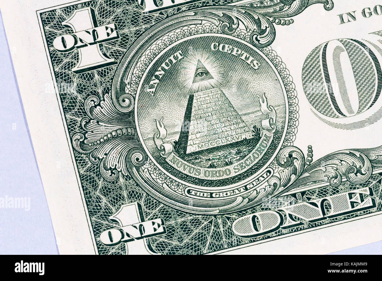 L’inverso del Grande Sigillo degli Stati Uniti d’America su un conto di un dollaro. Foto Stock
