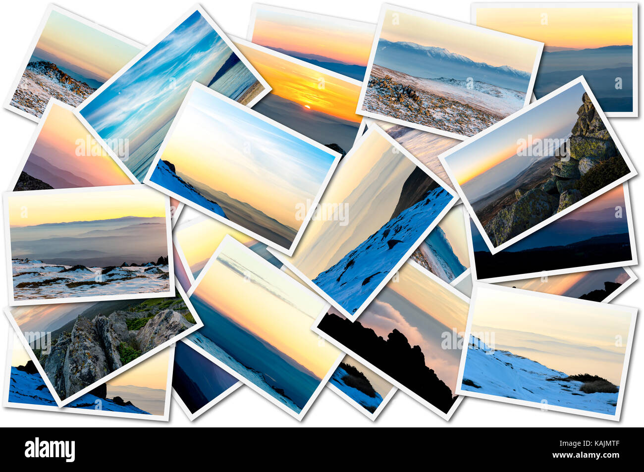 Raccolta di varie immagini del tramonto in stagioni diverse dotate di natura bulgara Foto Stock