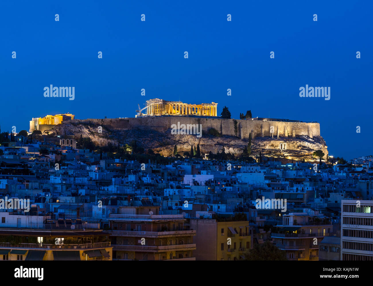 L'Acropoli e Partenone di notte, Atene, Grecia Foto Stock