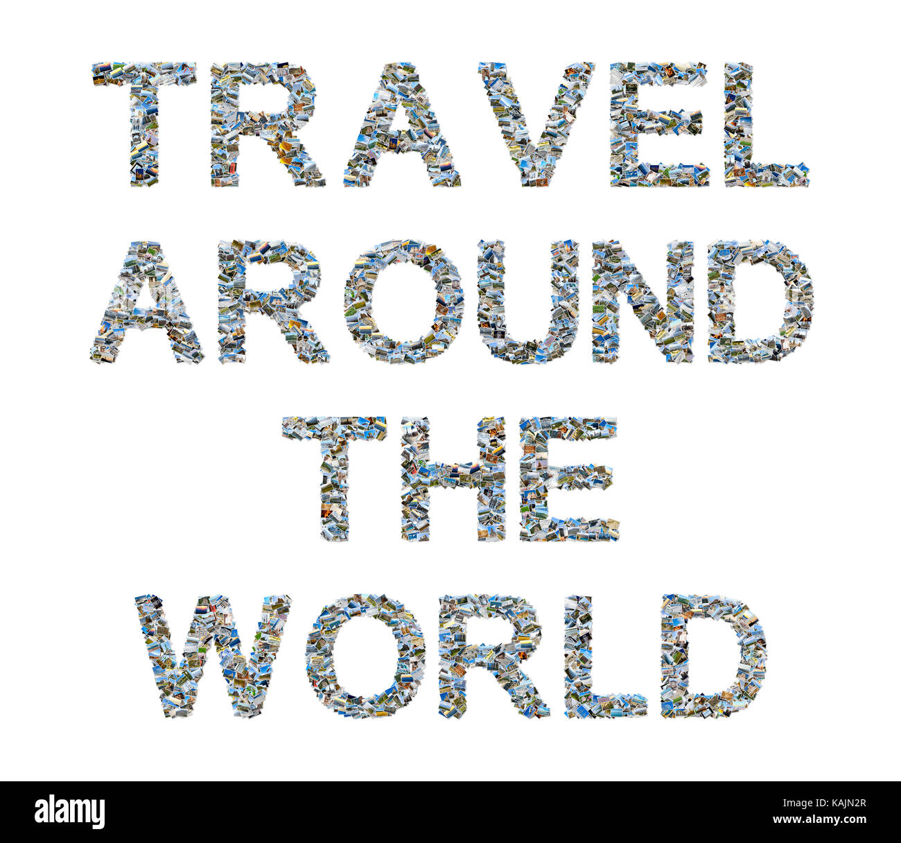 Photo Collage - viaggiare in tutto il mondo di ispirazione citazione fatta di varie foto di viaggio Foto Stock