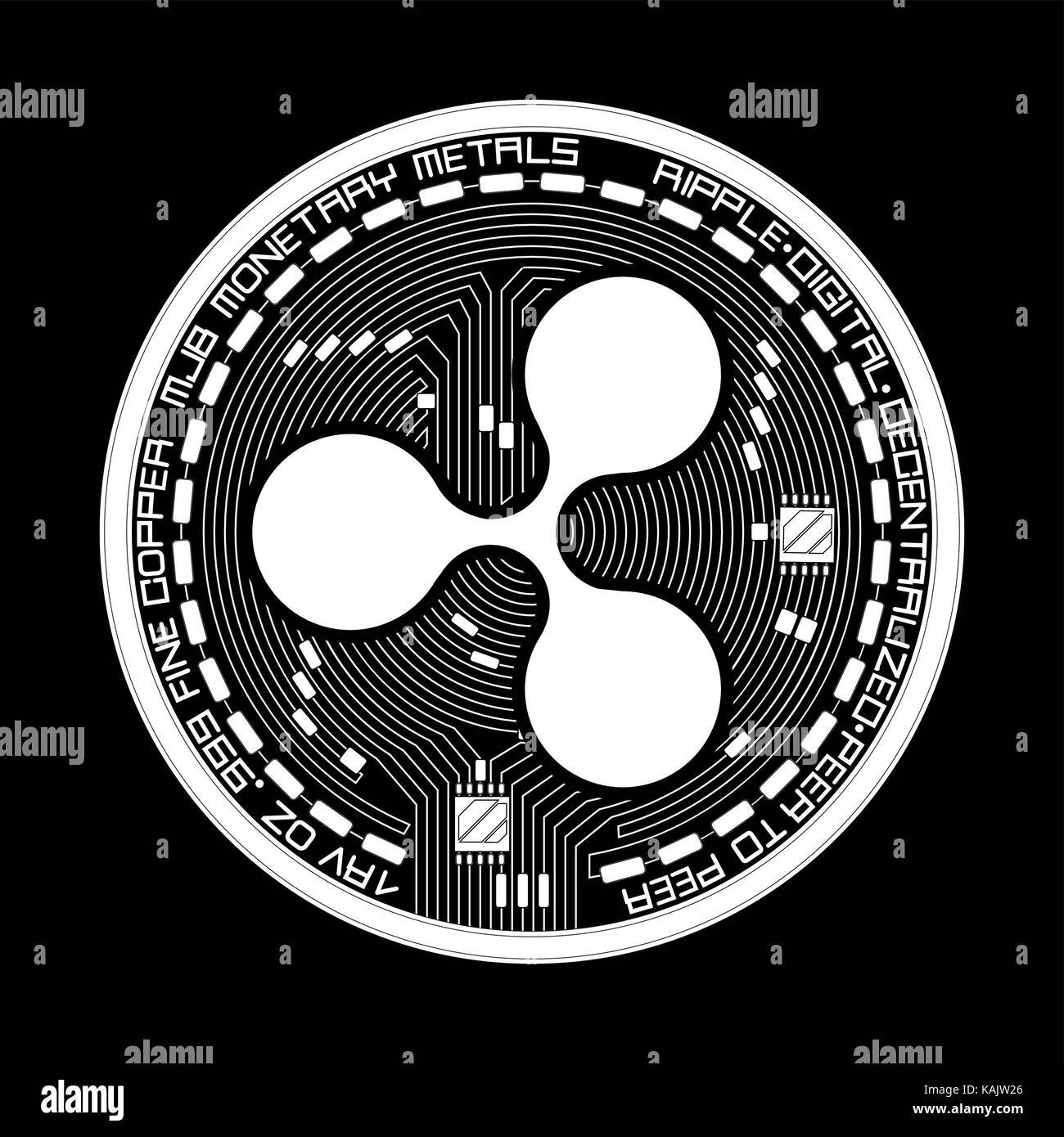 Crypto ripple di valuta in bianco e nero simbolo Illustrazione Vettoriale