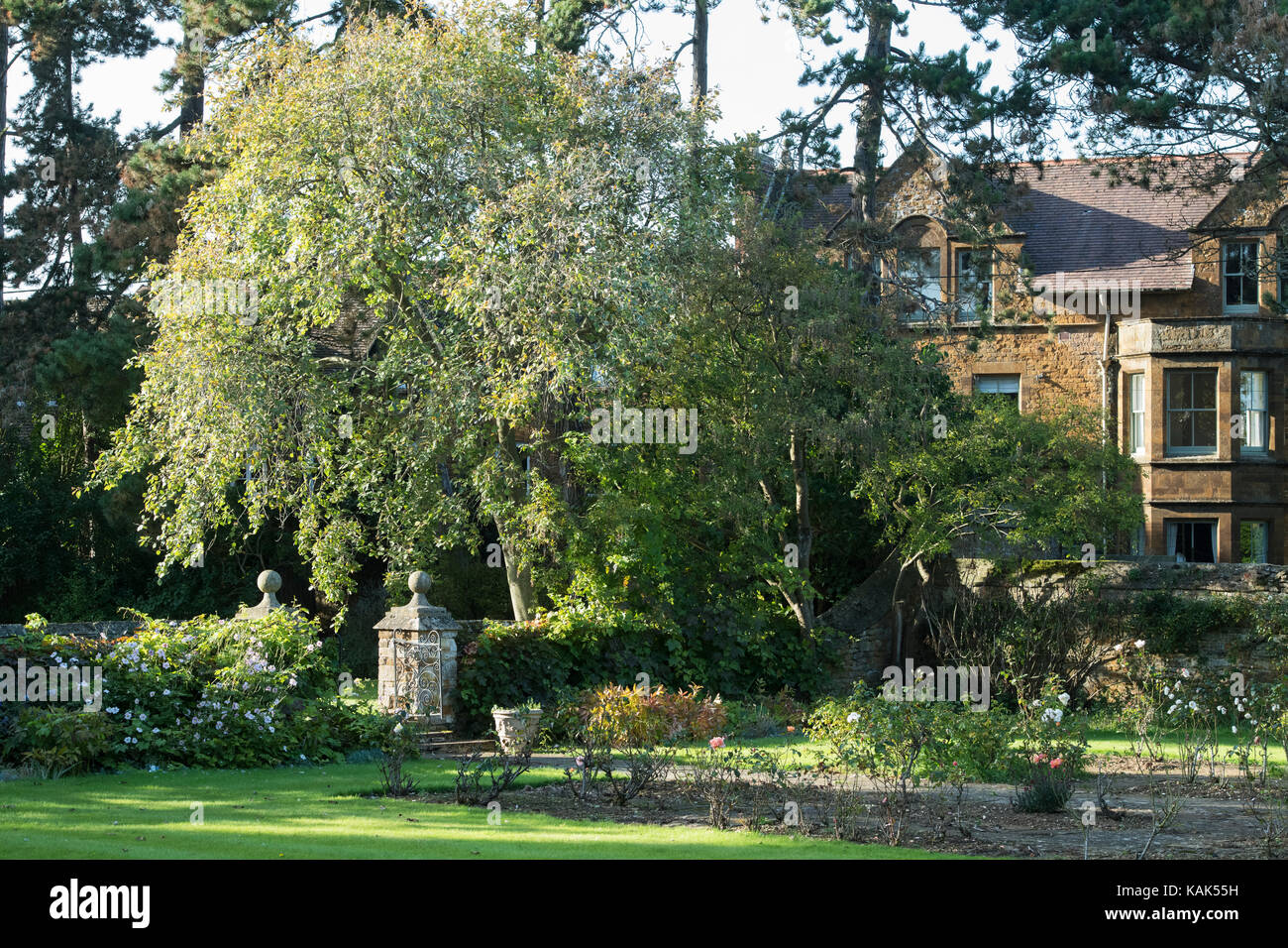 Castle House garden in autunno. Deddington, Oxfordshire, Inghilterra Foto Stock