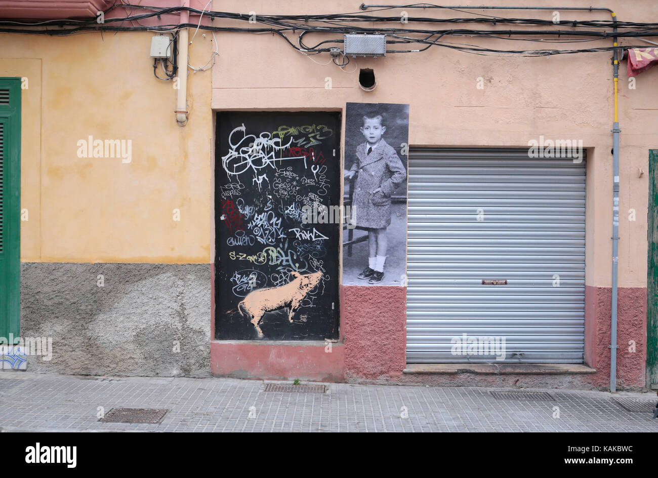 Graffiti in una parete a Mallorca Foto Stock