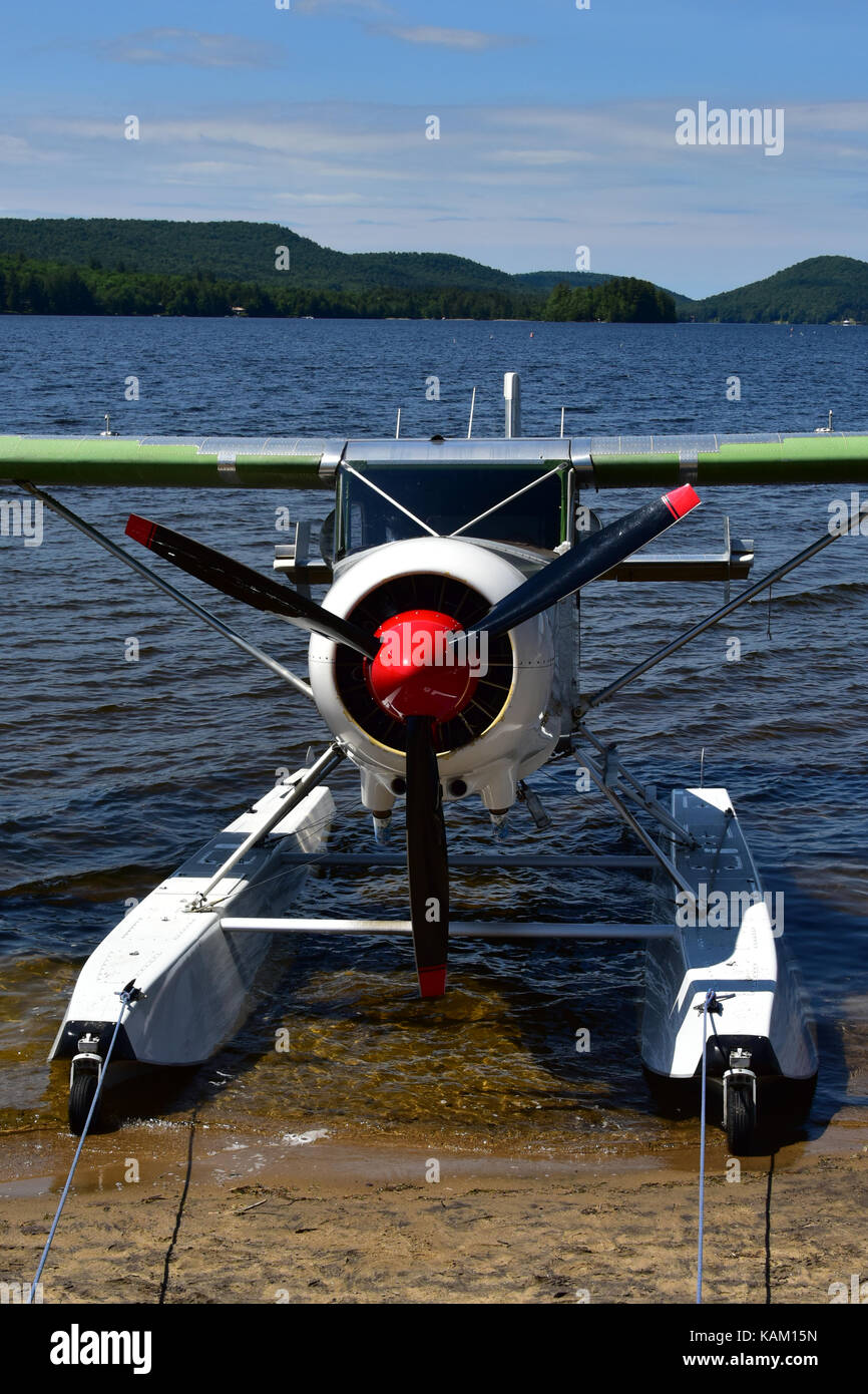 Dettagli di un float plane legato sulla spiaggia sul lago piacevole presso il villaggio Parco in speculatore, NY. Foto Stock