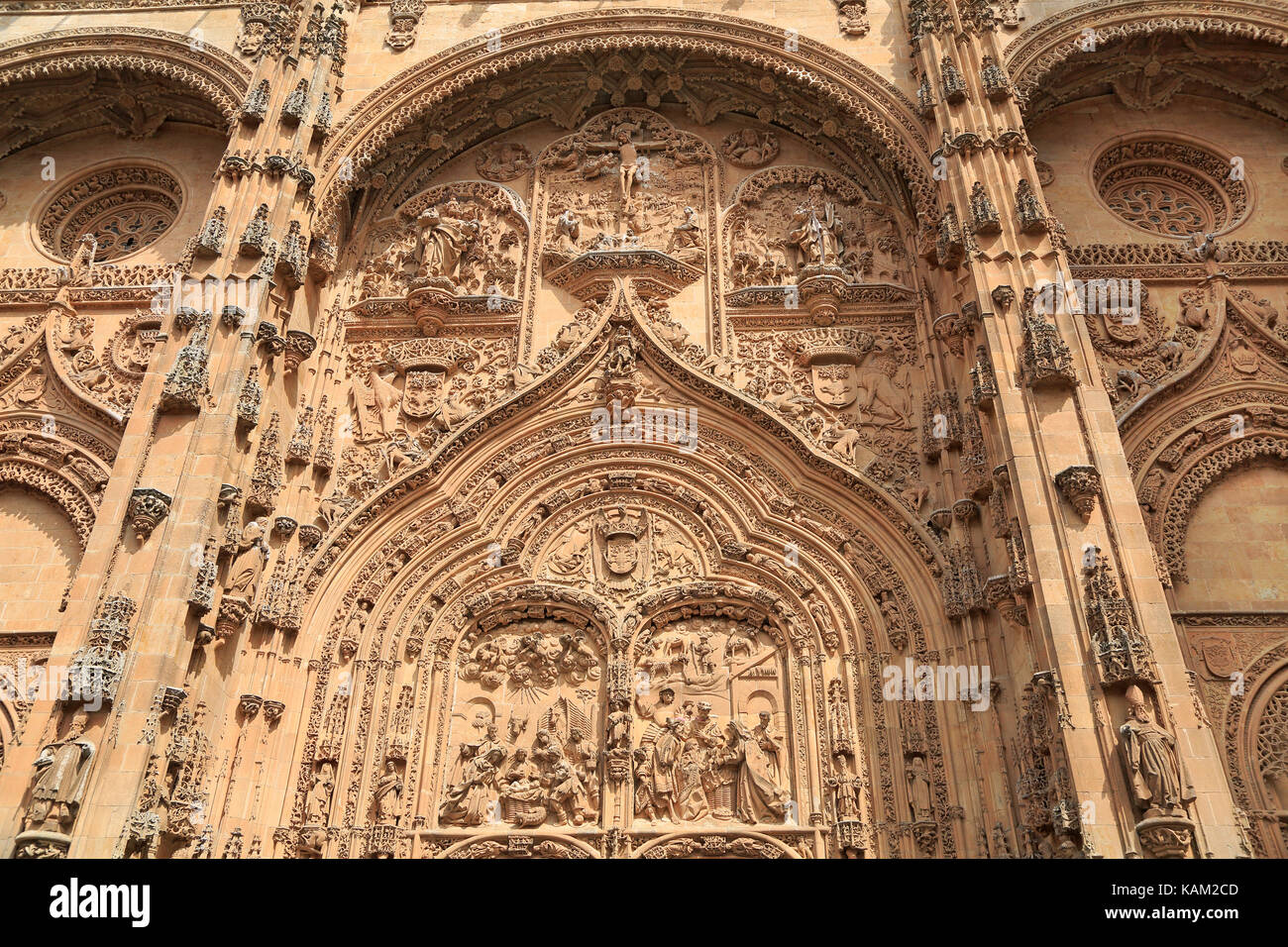 Salamanca, Spagna - Luglio 08, 2017: nuova cattedrale di salamanca facciata dettaglio. Fu costruita tra il XVI e il XVIII secolo. Foto Stock