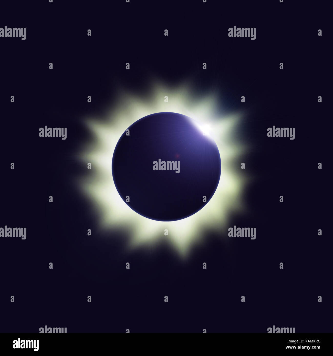 Eclissi totale del sole con corona di calore nel profondo blu spazio. illustrazione digitale Foto Stock